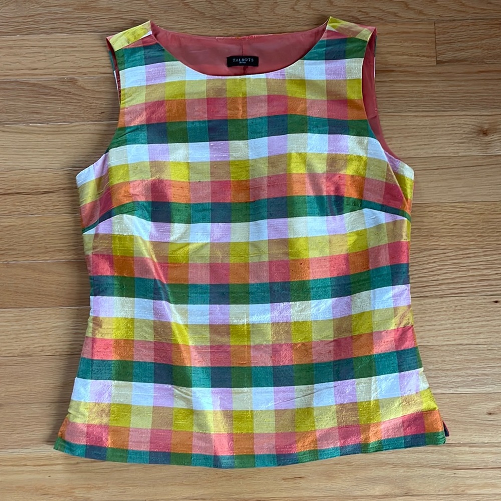 100% Silk Talbots Sleeveless Plaid Blouse